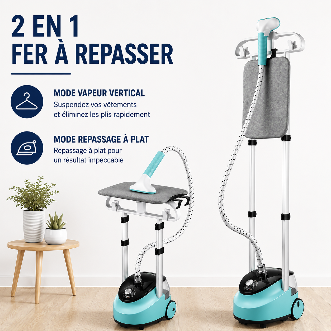 Défroisseur Vapeur Vertical STEAMOWA 2-en-1 2000W Double Barre Réglable