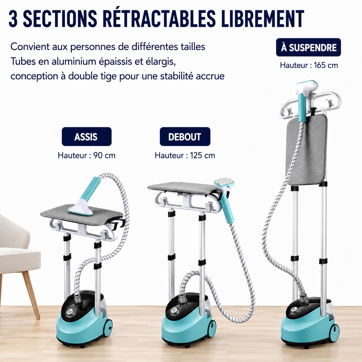 Défroisseur Vapeur Vertical STEAMOWA 2-en-1 2000W Double Barre Réglable
