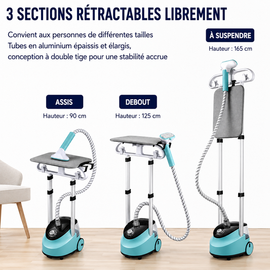 Défroisseur Vapeur Vertical STEAMOWA 2-en-1 2000W Double Barre Réglable