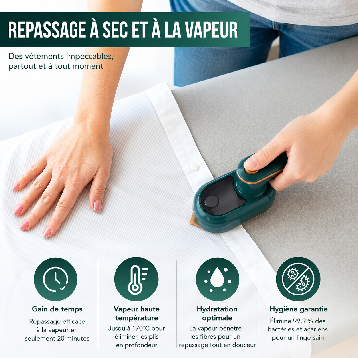 Mini Défroisseur Vapeur Portable Pliable STEAMOWA – Repassage Humide et Sec Rotatif 180°
