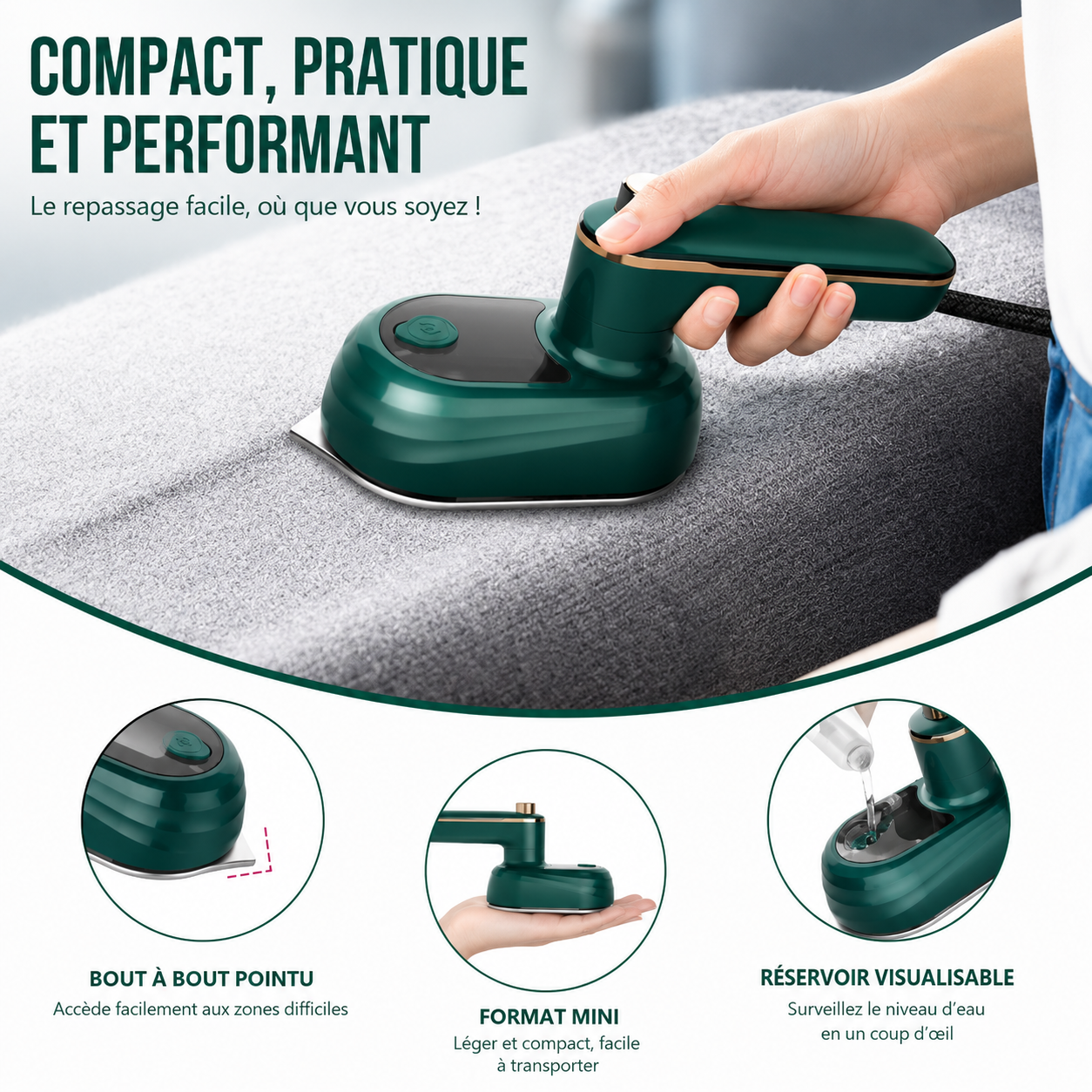 Mini Défroisseur Vapeur Portable Pliable STEAMOWA – Repassage Humide et Sec Rotatif 180°