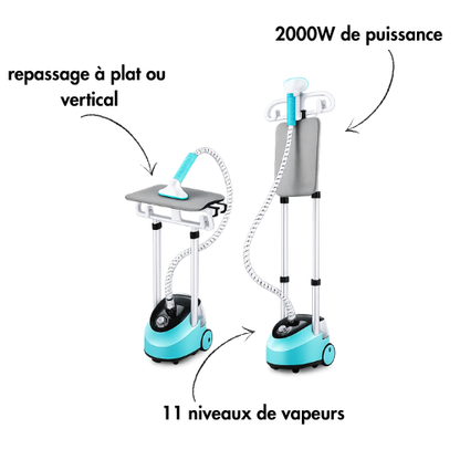 Défroisseur Vapeur Vertical STEAMOWA 2-en-1 2000W Double Barre Réglable